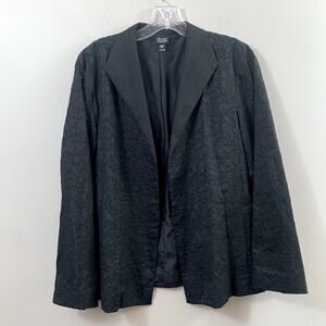 Eileen Fisher Embroidered Silk Open Black Blazer